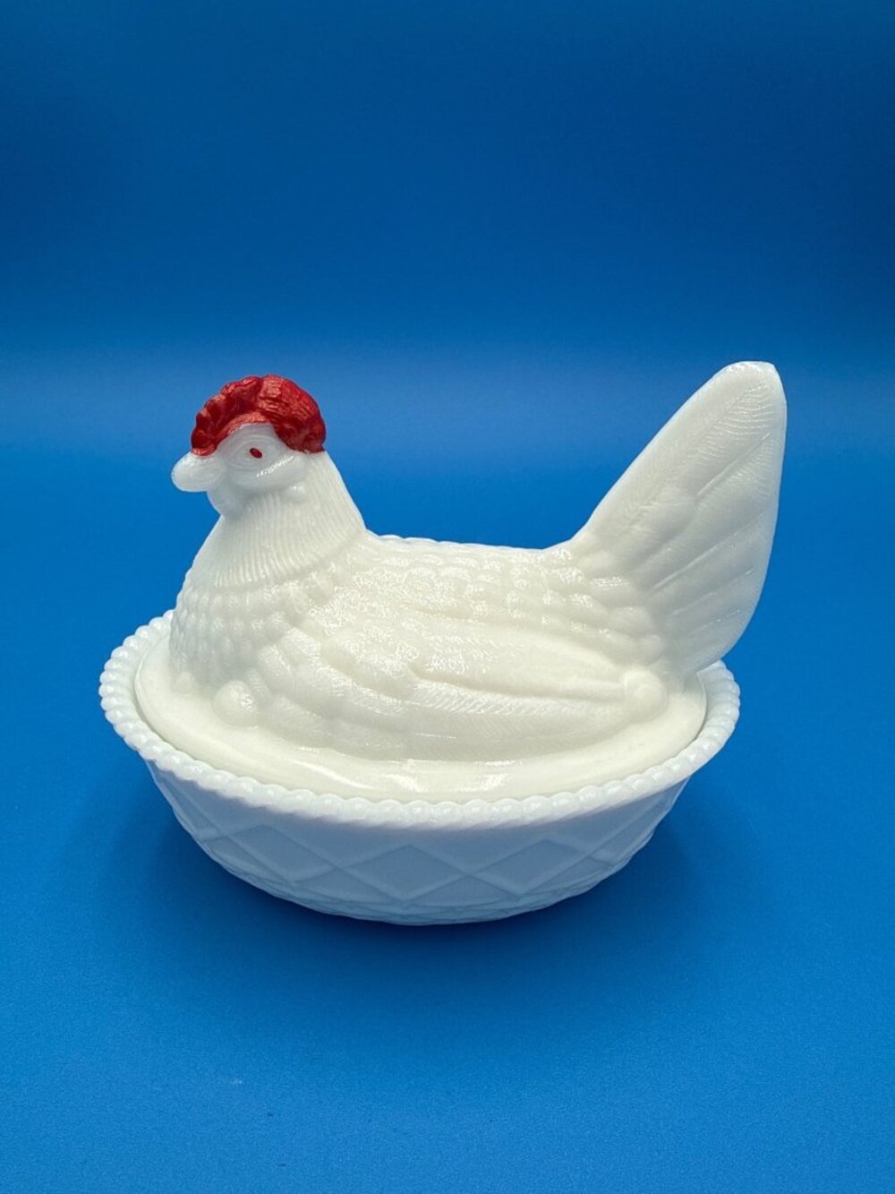 Vintage Westmoreland White Milk Glass Hen On Nest Dish Red Comb Candy Dish